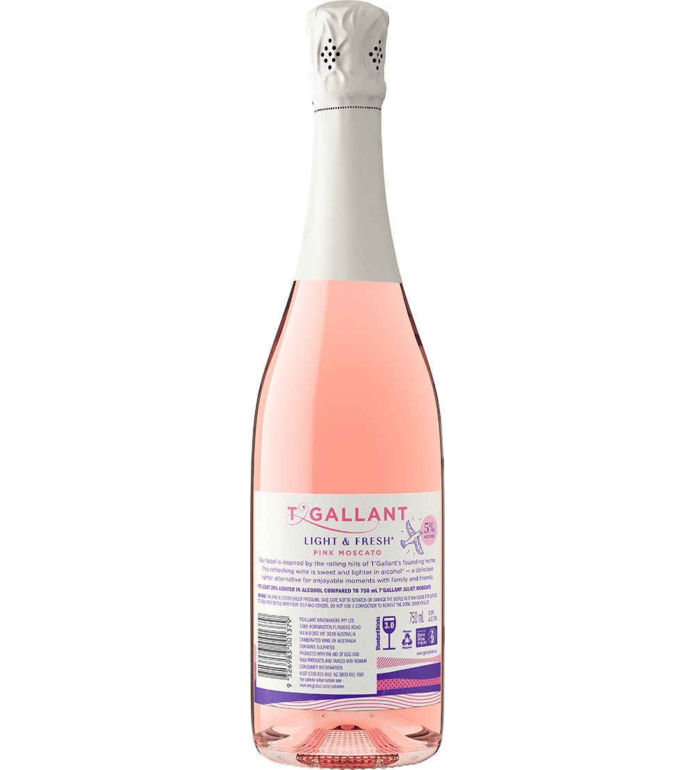 T'Gallant Light & Fresh Sparkling Pink Moscato NV 750mL